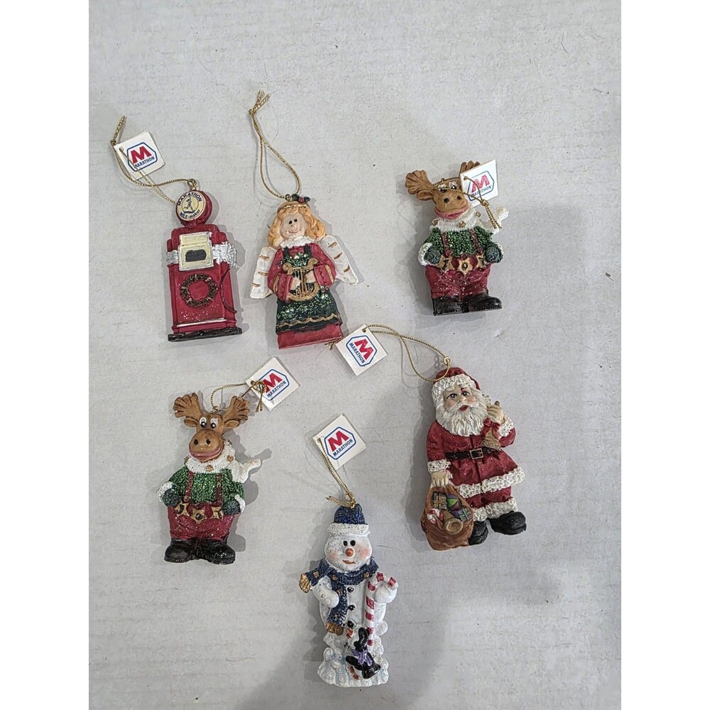 Marathon Collectible Gas Christmas Ornaments Vintage Set Of  6  NWT 2002